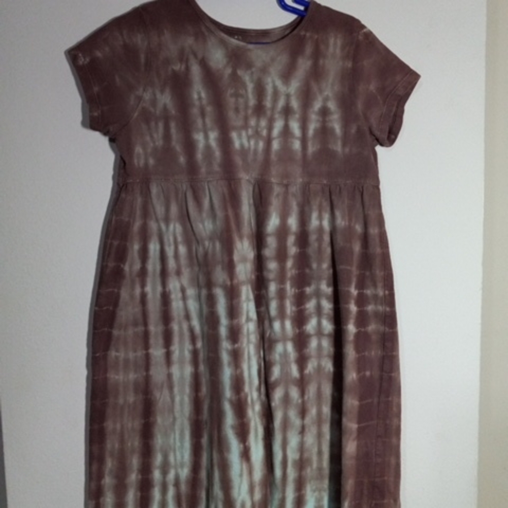 Lands' End Kids Brown and Blue Tie-Dye Dress Boho Size 6.